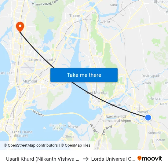Usarli Khurd (Nilkanth Vishwa Complex) to Lords Universal College map