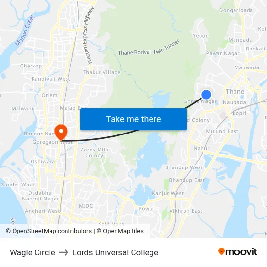 Wagle Circle to Lords Universal College map