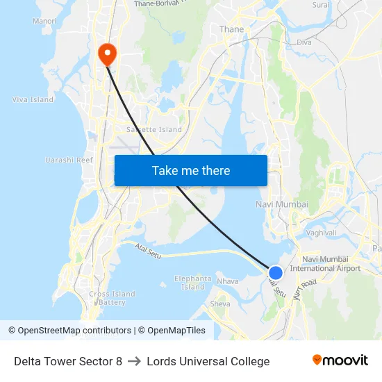 Delta Tower Sector 8 to Lords Universal College map