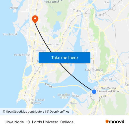 Ulwe Node to Lords Universal College map