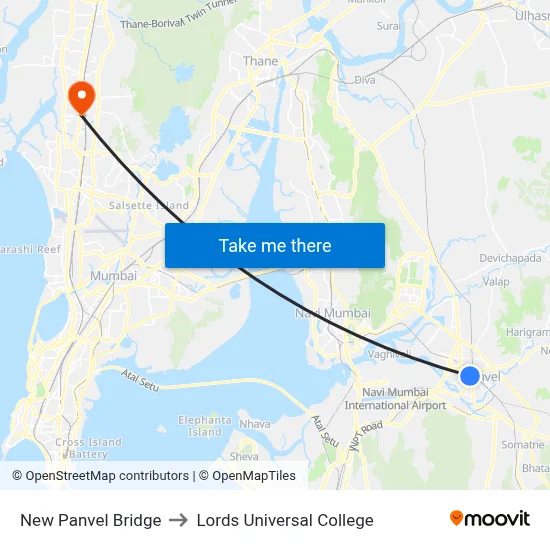 New Panvel Bridge to Lords Universal College map