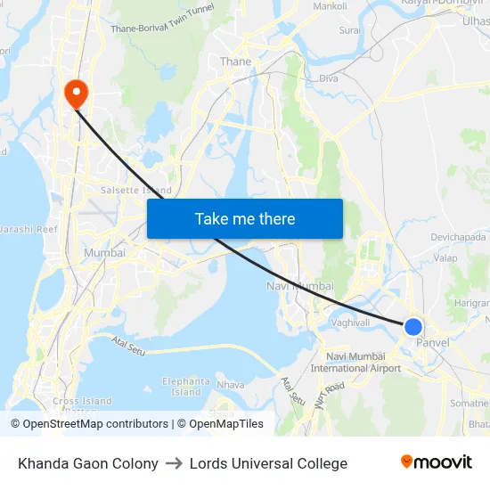 Khanda Gaon Colony to Lords Universal College map