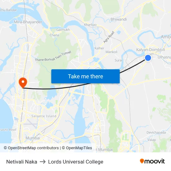Netivali Naka to Lords Universal College map