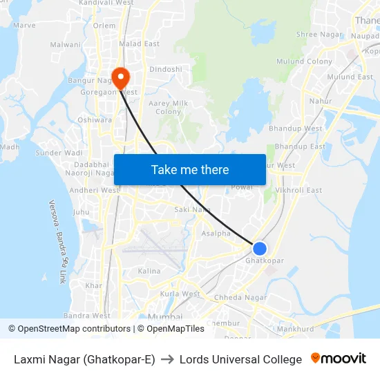 Laxmi Nagar (Ghatkopar-E) to Lords Universal College map