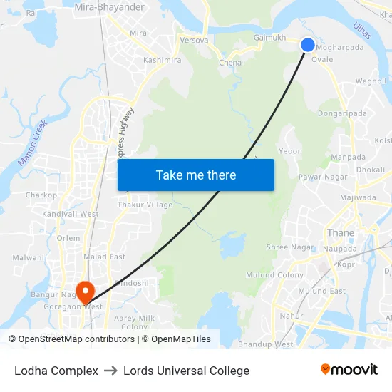 Lodha Complex to Lords Universal College map