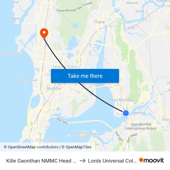 Kille Gaonthan NMMC Head Office to Lords Universal College map