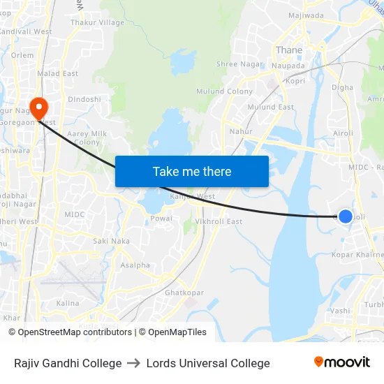 Rajiv Gandhi College to Lords Universal College map
