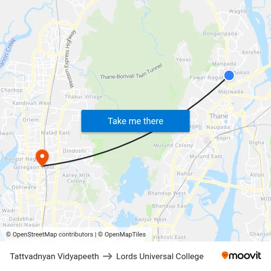 Tattvadnyan Vidyapeeth to Lords Universal College map