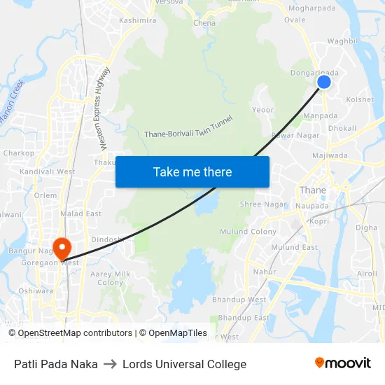 Patli Pada Naka to Lords Universal College map