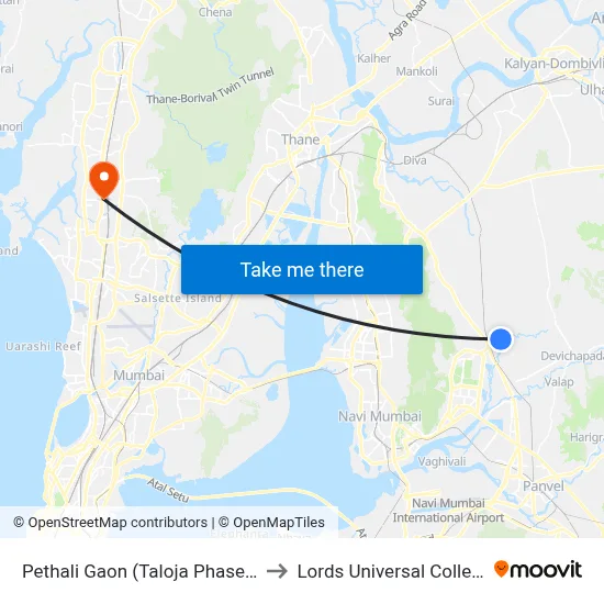 Pethali Gaon (Taloja Phase 1) to Lords Universal College map