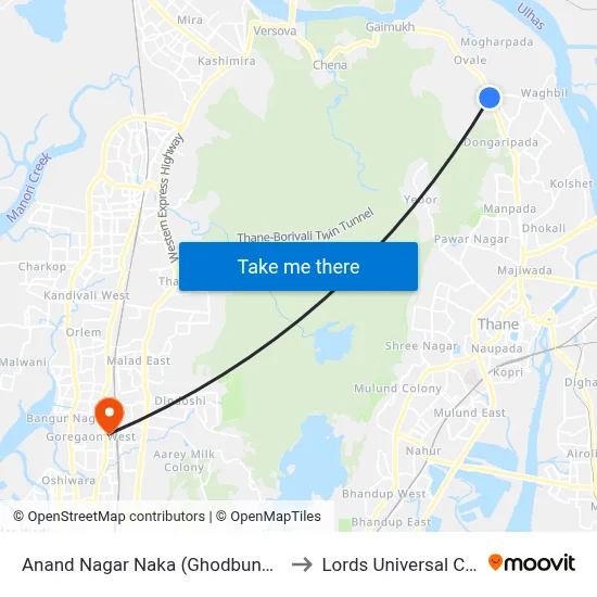 Anand Nagar Naka (Ghodbunder Road) to Lords Universal College map