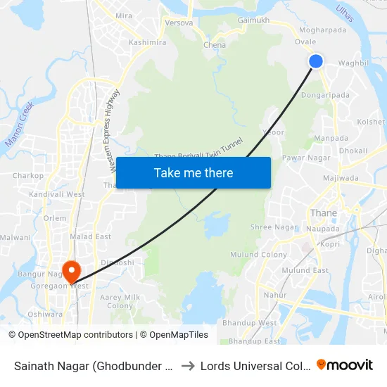 Sainath Nagar (Ghodbunder Road) to Lords Universal College map