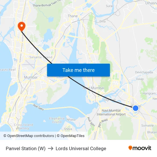 Panvel Station (W) to Lords Universal College map