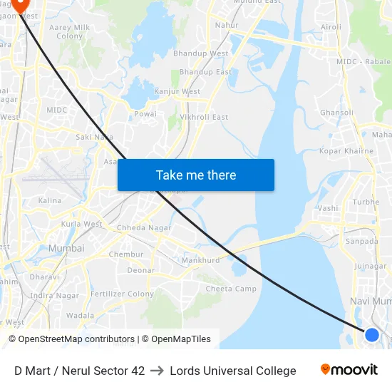 D Mart / Nerul Sector 42 to Lords Universal College map