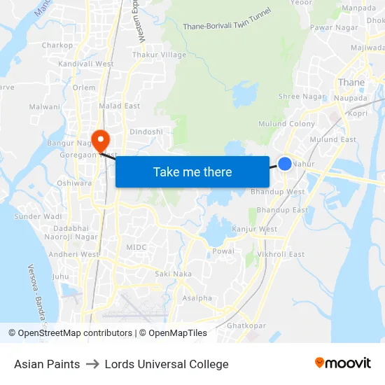 Asian Paints to Lords Universal College map