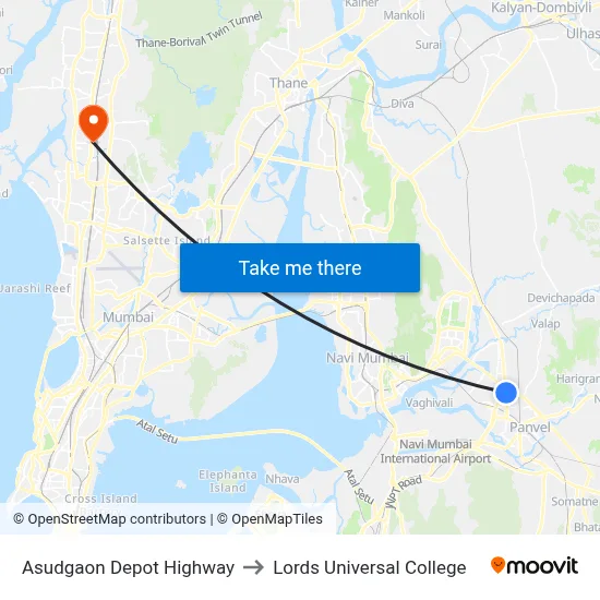 Asudgaon Depot Highway to Lords Universal College map