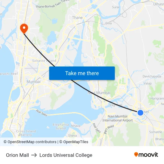 Orion Mall to Lords Universal College map