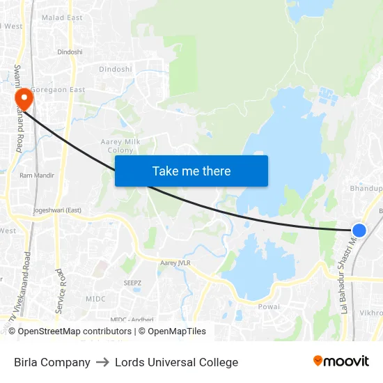 Birla Company to Lords Universal College map