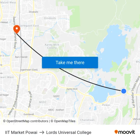 IIT Market Powai to Lords Universal College map