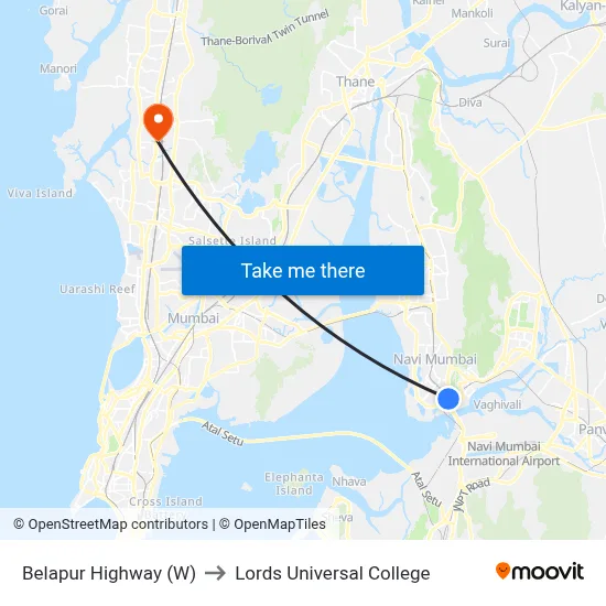 Belapur Highway (W) to Lords Universal College map