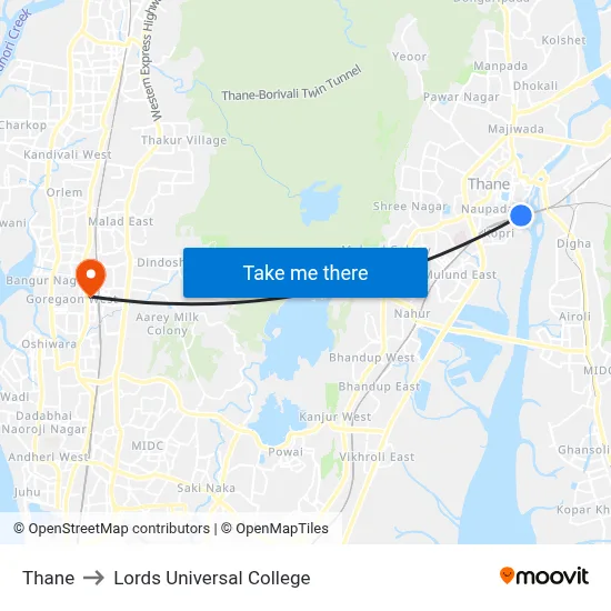 Thane to Lords Universal College map