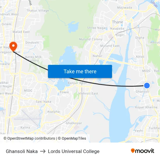 Ghansoli Naka to Lords Universal College map