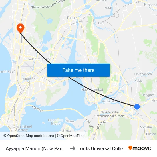Ayyappa Mandir (New Panvel) to Lords Universal College map