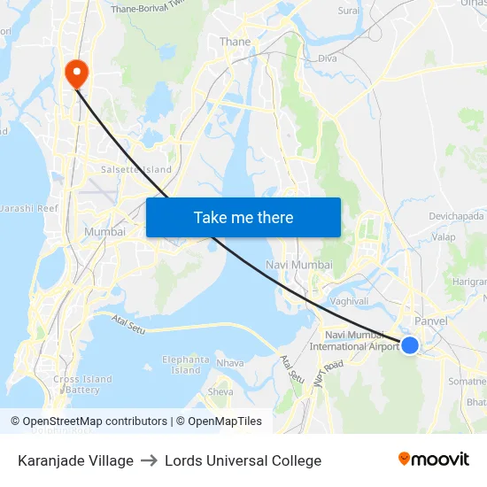 Karanjade Village to Lords Universal College map