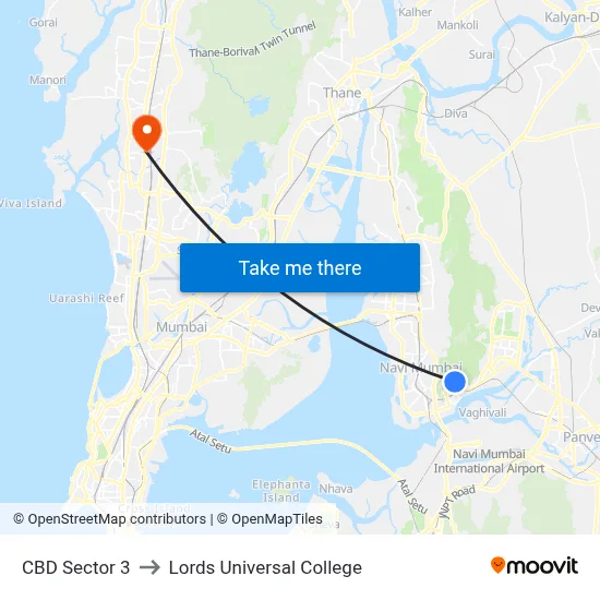 CBD Sector 3 to Lords Universal College map