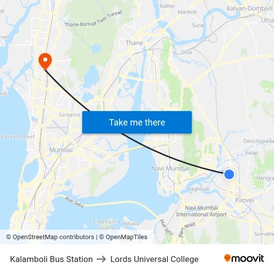 Kalamboli Bus Station to Lords Universal College map