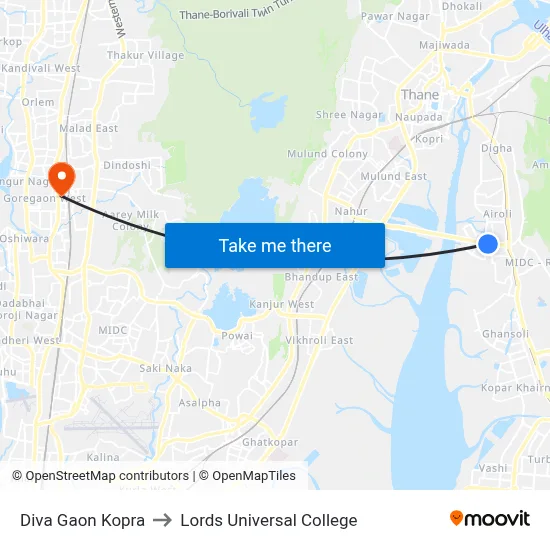 Diva Gaon Kopra to Lords Universal College map