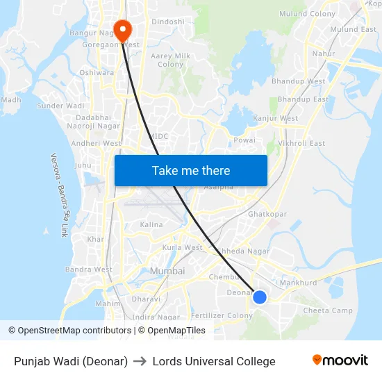 Punjab Wadi (Deonar) to Lords Universal College map