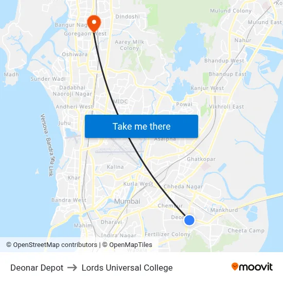 Deonar Depot to Lords Universal College map