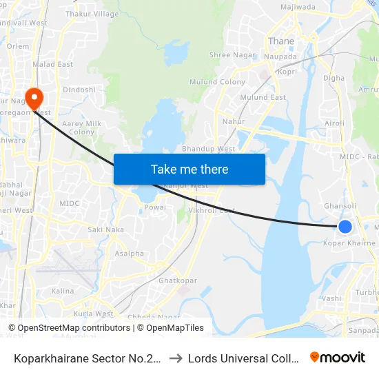 Koparkhairane Sector No.2/20 to Lords Universal College map