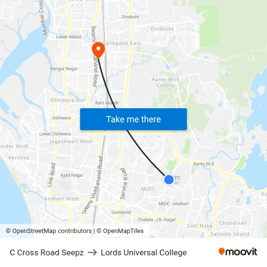C Cross Road Seepz to Lords Universal College map