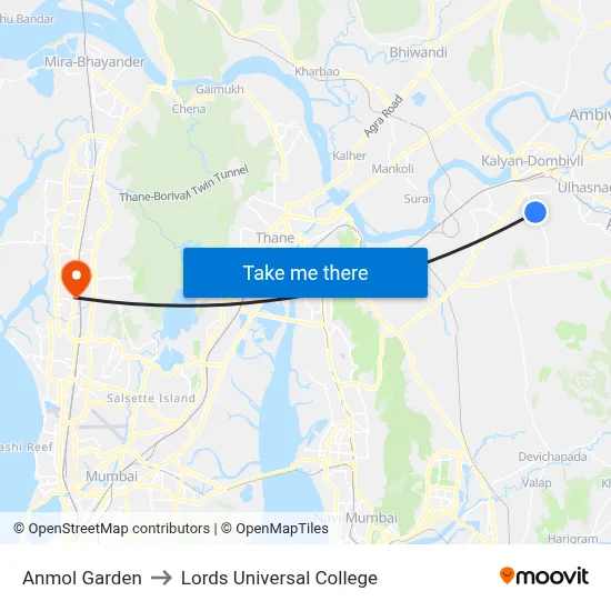 Anmol Garden to Lords Universal College map