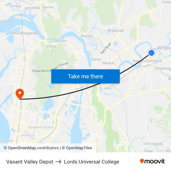 Vasant Valley Depot to Lords Universal College map