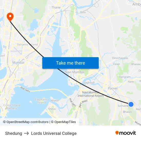 Shedung to Lords Universal College map