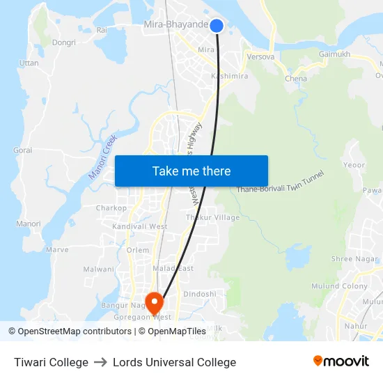 Tiwari College to Lords Universal College map