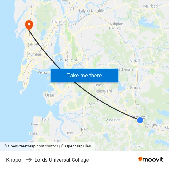 Khopoli to Lords Universal College map