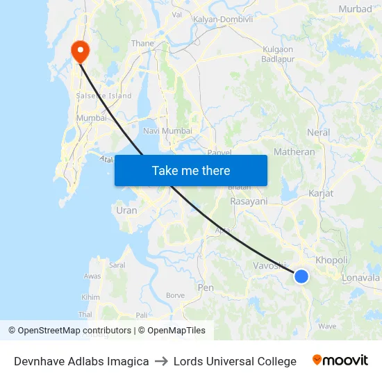 Devnhave Adlabs Imagica to Lords Universal College map