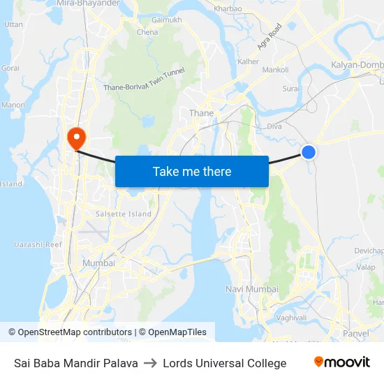 Sai Baba Mandir Palava to Lords Universal College map