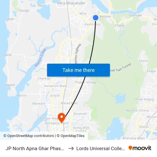 JP North Apna Ghar Phase 1 to Lords Universal College map
