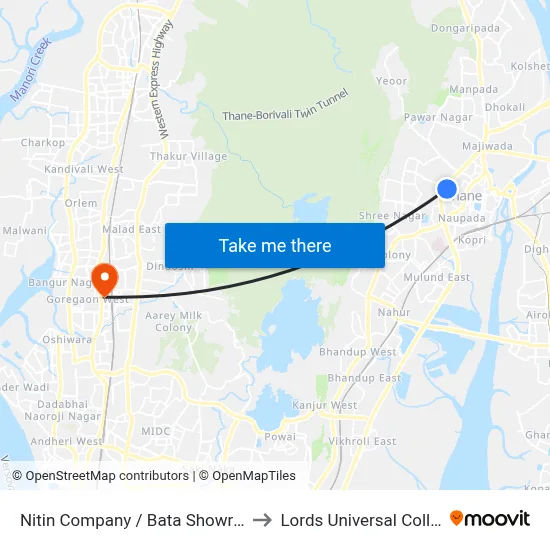 Nitin Company / Bata Showroom to Lords Universal College map