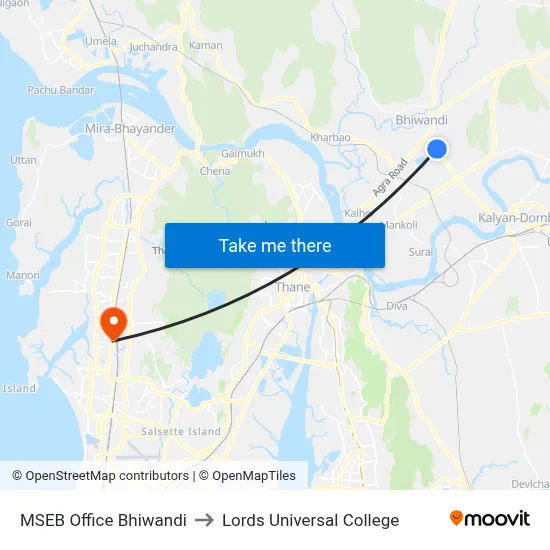 MSEB Office Bhiwandi to Lords Universal College map