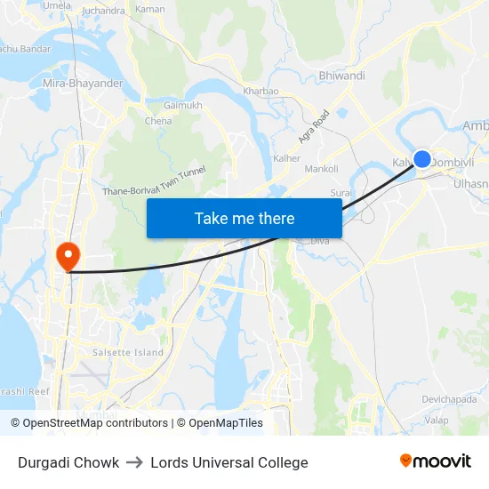 Durgadi Chowk to Lords Universal College map