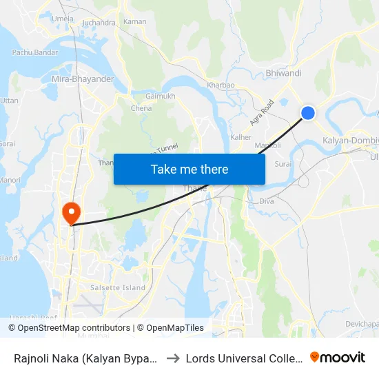 Rajnoli Naka (Kalyan Bypass) to Lords Universal College map