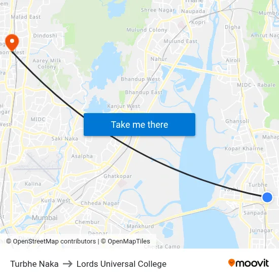 Turbhe Naka to Lords Universal College map