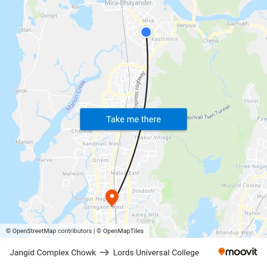 Jangid Complex Chowk to Lords Universal College map
