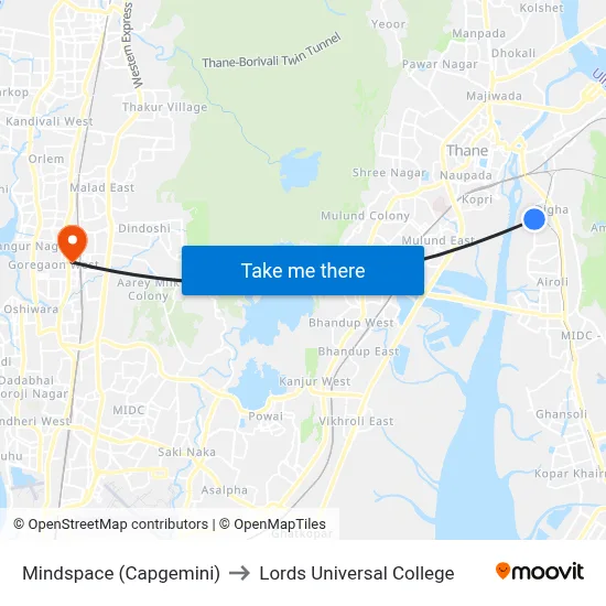 Mindspace (Capgemini) to Lords Universal College map